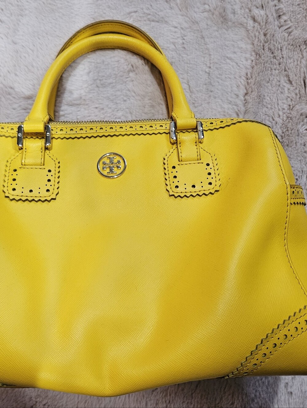 Like New 2013 Tory Burch Robinson Spectator Yellow Saffiano Leather Satchel